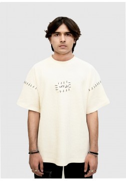 GOLDEN THREADS HAND EMBROIDERED BEIGH T-SHIRT