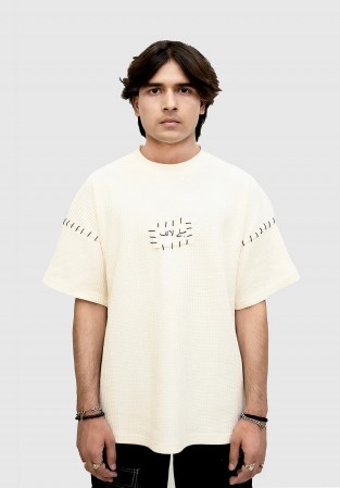 GOLDEN THREADS HAND EMBROIDERED BEIGH T-SHIRT