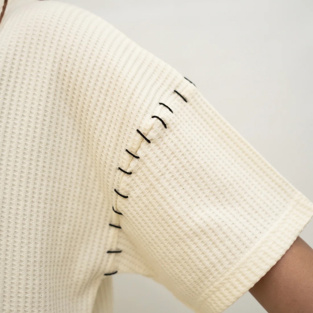 GOLDEN THREADS HAND EMBROIDERED BEIGH T-SHIRT