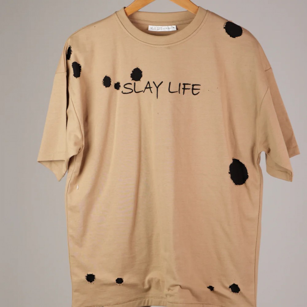 Beige Ripped Vintage T-shirt