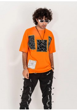Monochrome Hand Stitched” Orange T-Shirt