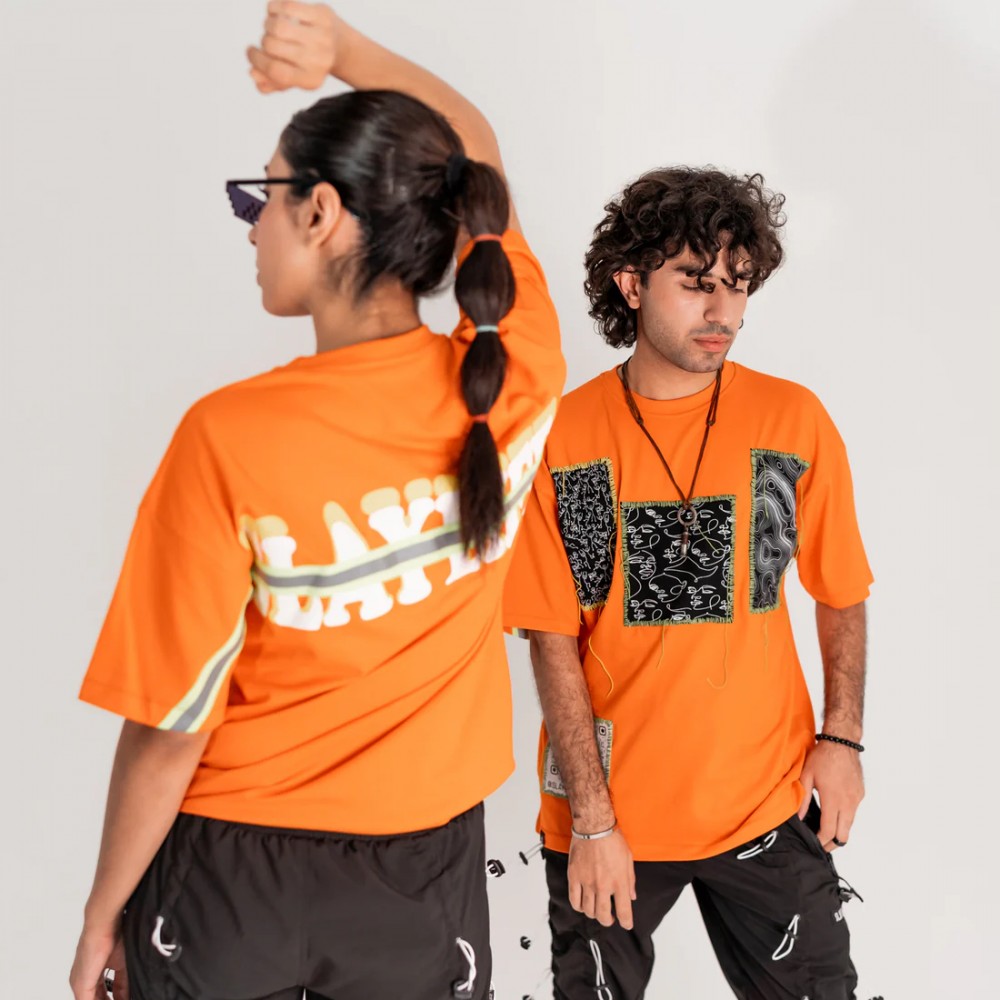 Monochrome Hand Stitched” Orange T-Shirt