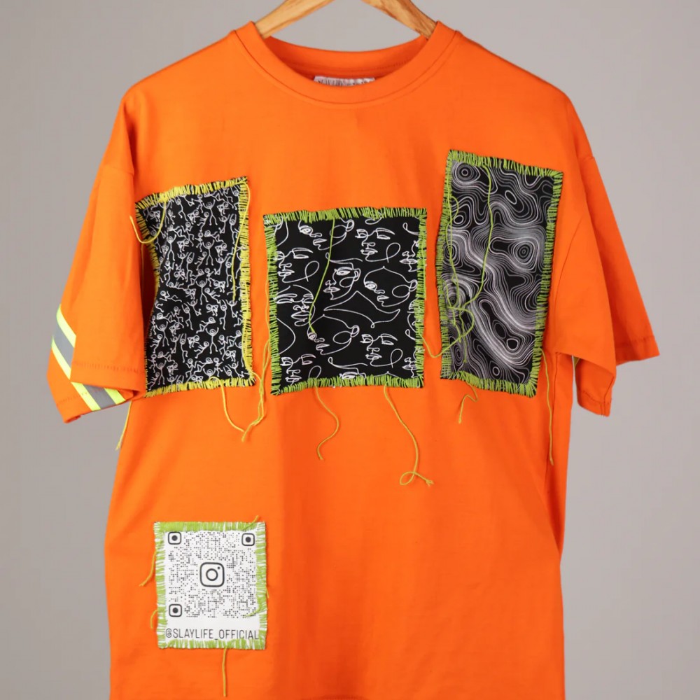Monochrome Hand Stitched” Orange T-Shirt