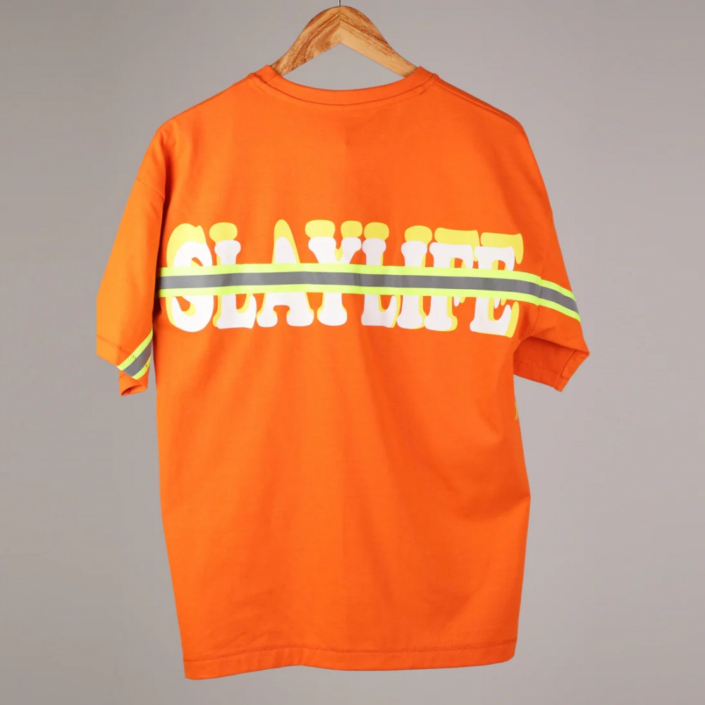 Monochrome Hand Stitched” Orange T-Shirt