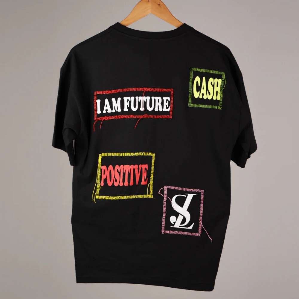 Neutral Face Hand Stitched Black T-Shirt
