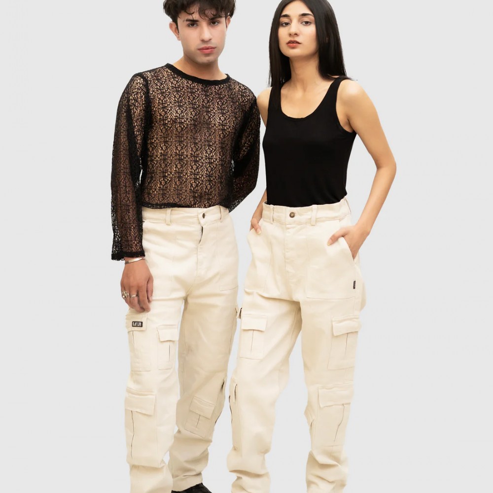 BEIGE WHITE CARGO PANT