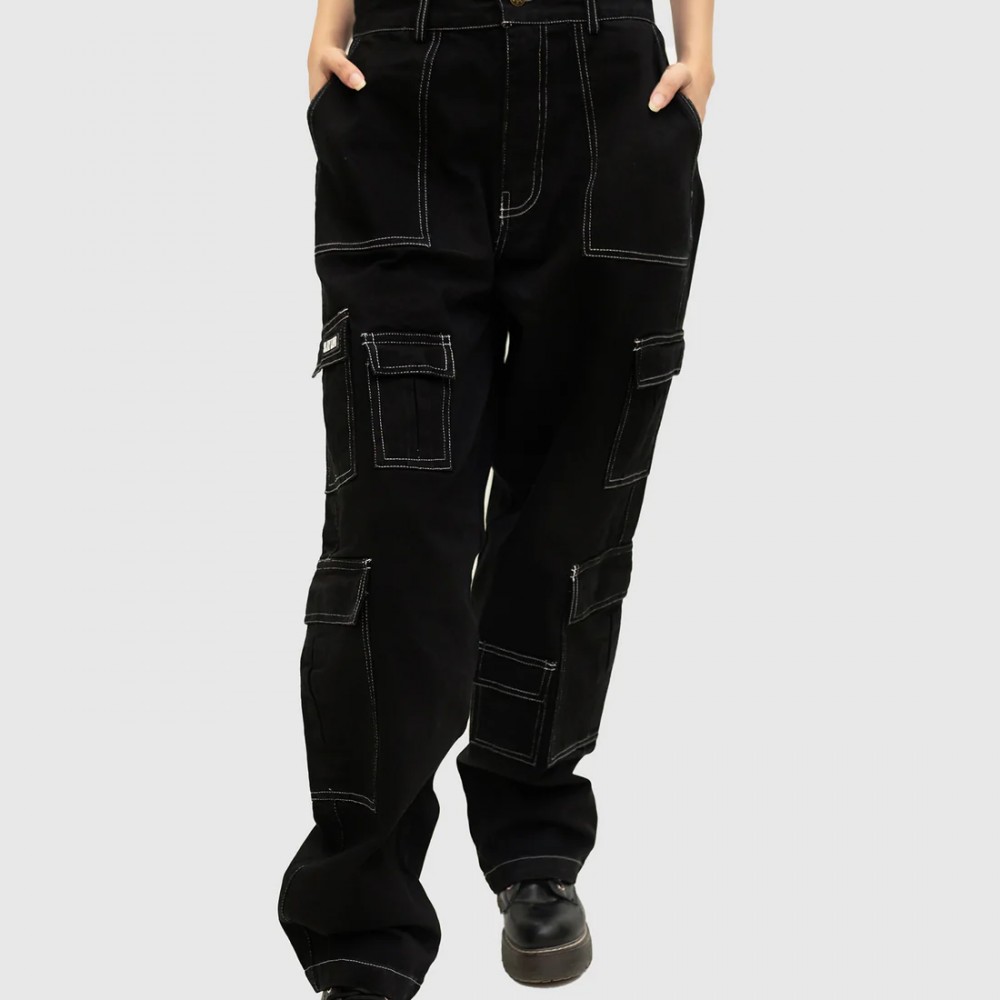 WHITE STITCHED BLACK CARGO PANT