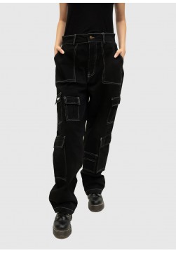 WHITE STITCHED BLACK CARGO PANT