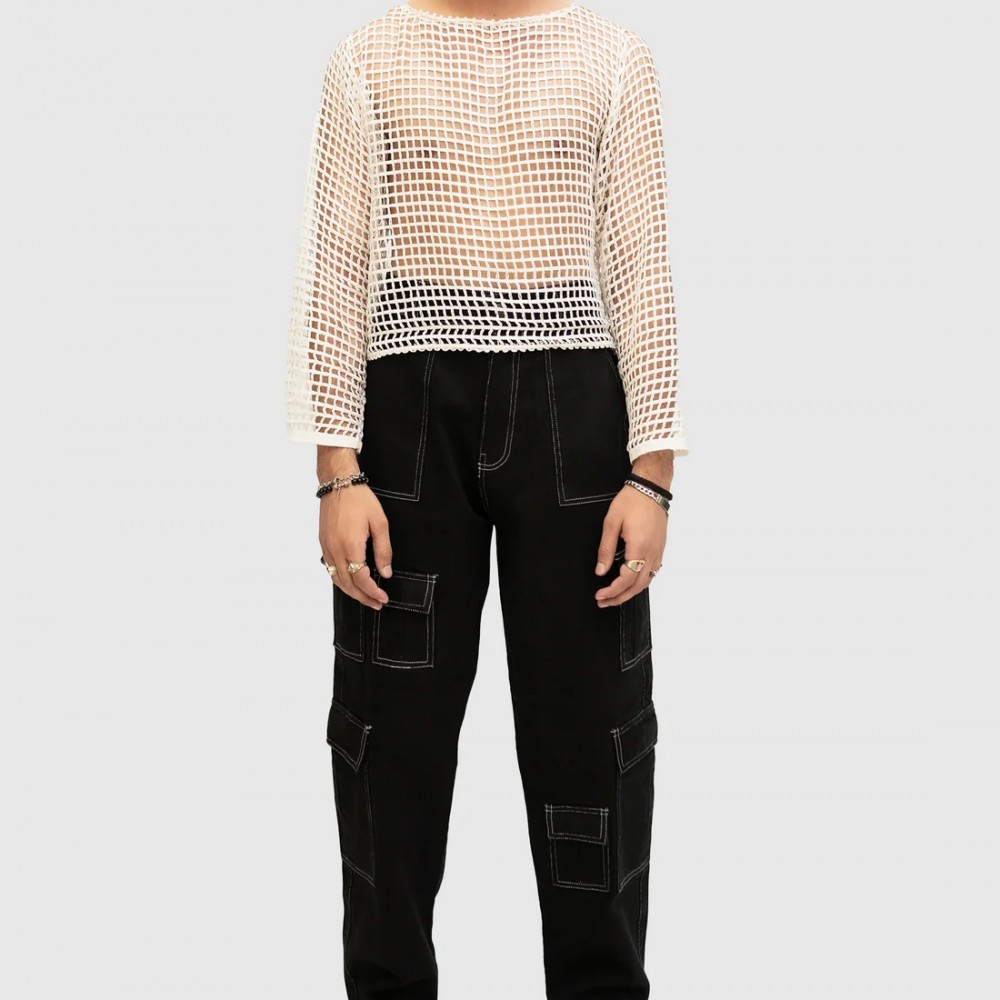 WHITE STITCHED BLACK CARGO PANT