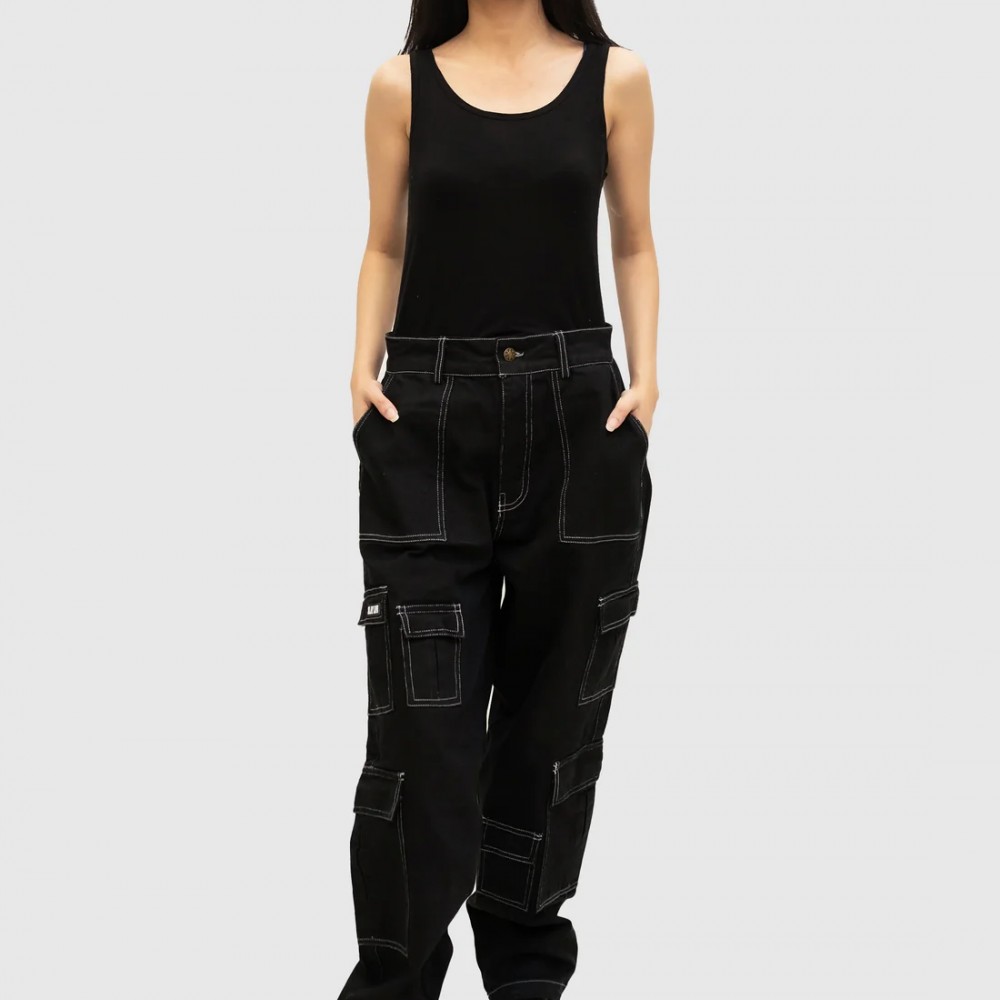 WHITE STITCHED BLACK CARGO PANT