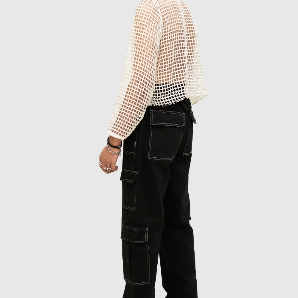 WHITE STITCHED BLACK CARGO PANT