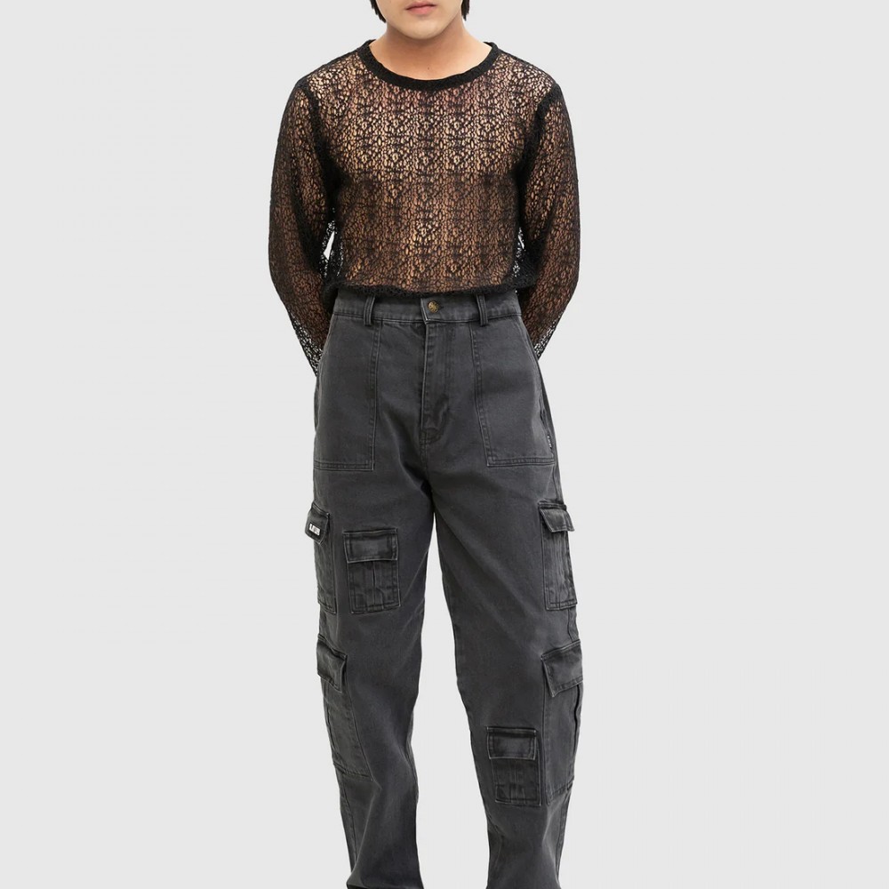 GREY ACID WASH CARGO PANT