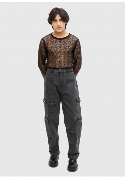 GREY ACID WASH CARGO PANT