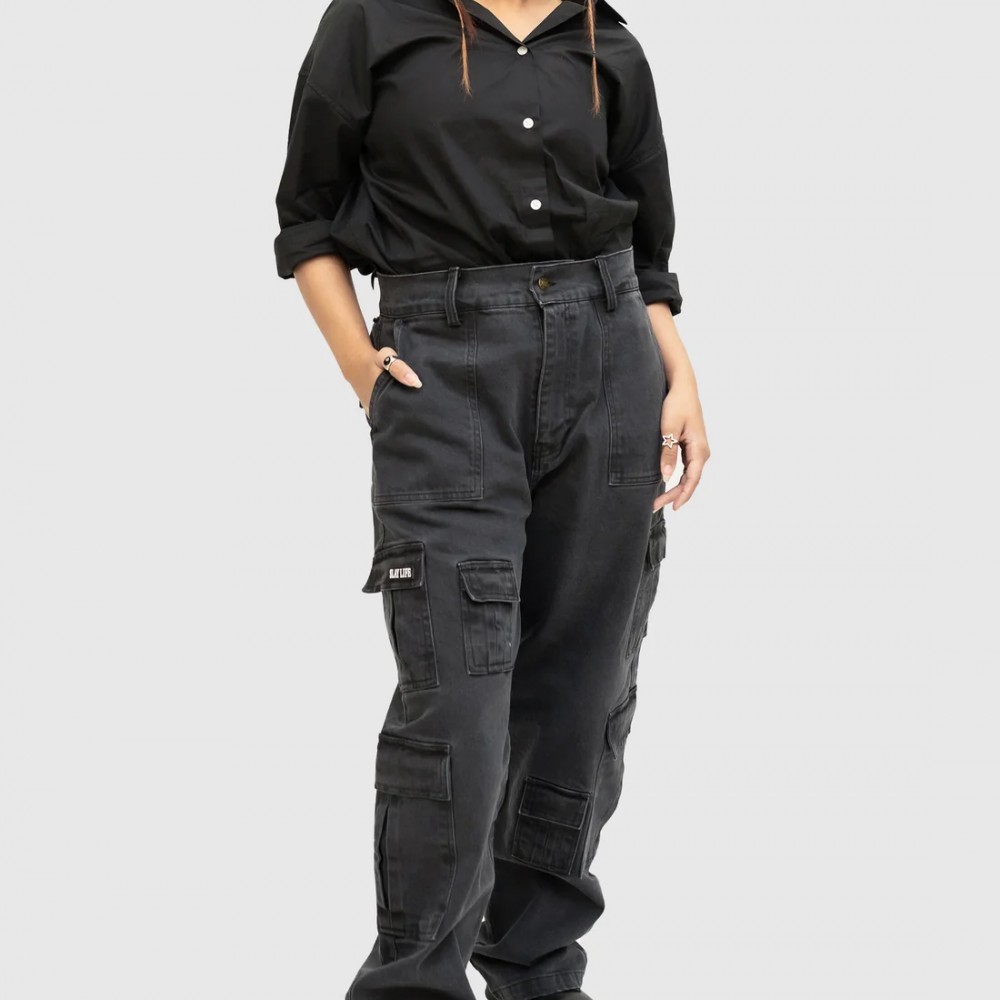 GREY ACID WASH CARGO PANT