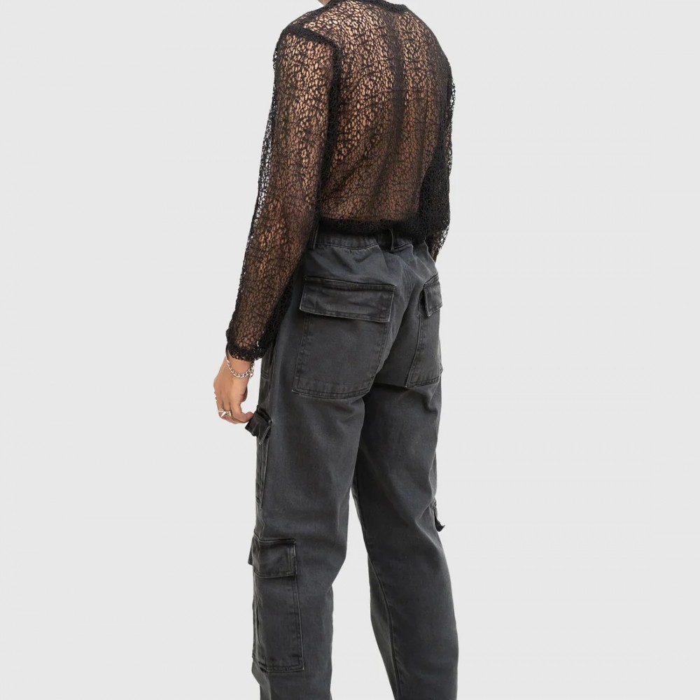 GREY ACID WASH CARGO PANT