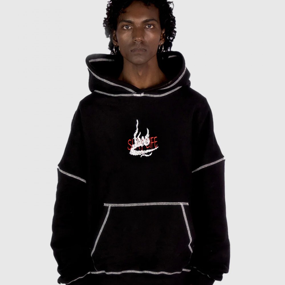 WHITE STITCHED BLACK HOODIE