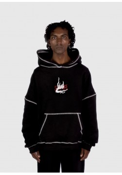 WHITE STITCHED BLACK HOODIE
