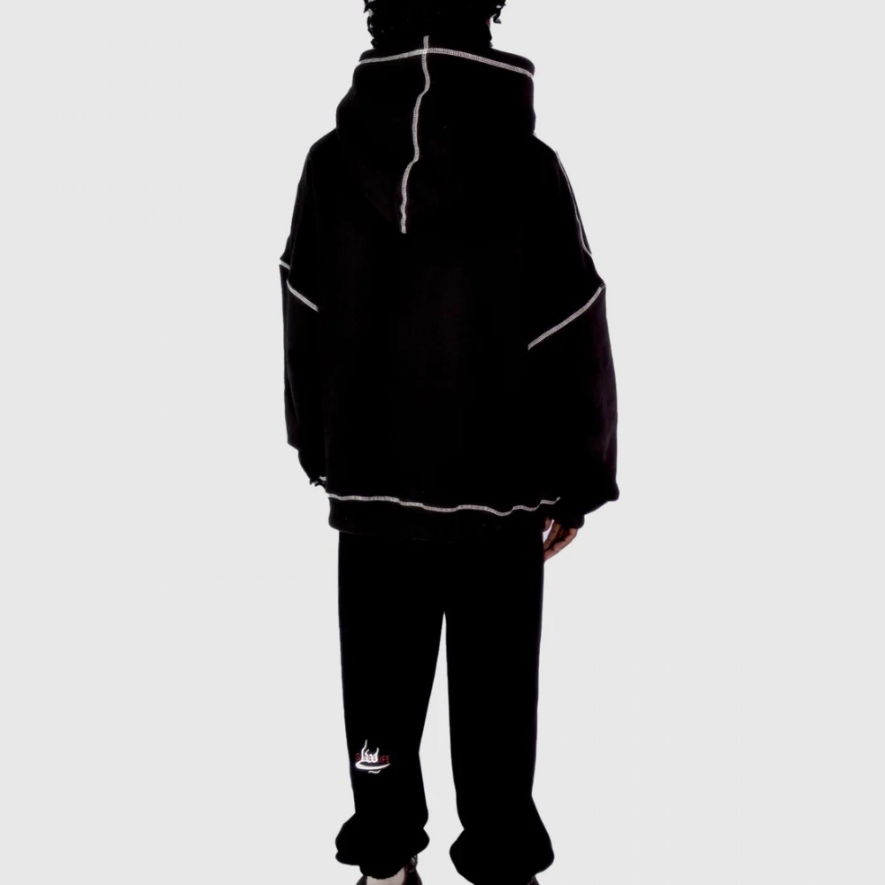 WHITE STITCHED BLACK HOODIE