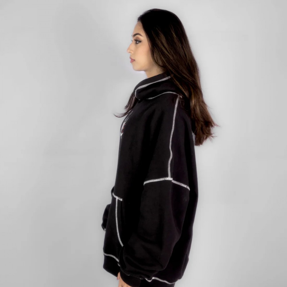 WHITE STITCHED BLACK HOODIE