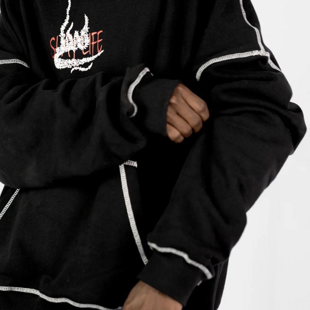 WHITE STITCHED BLACK HOODIE