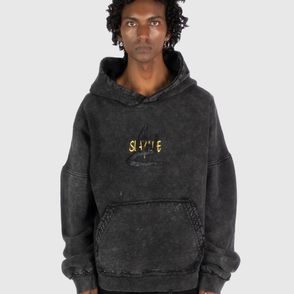 GREY ACID WASH HOODIE