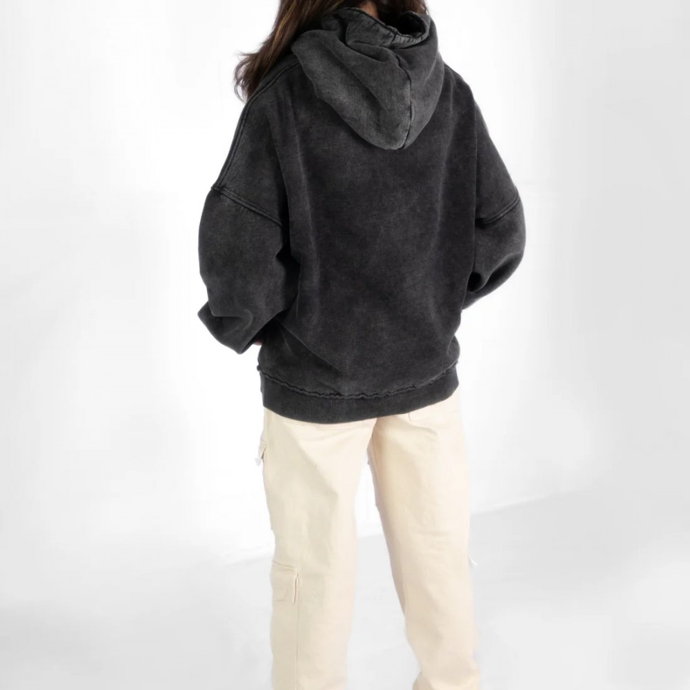 GREY ACID WASH HOODIE