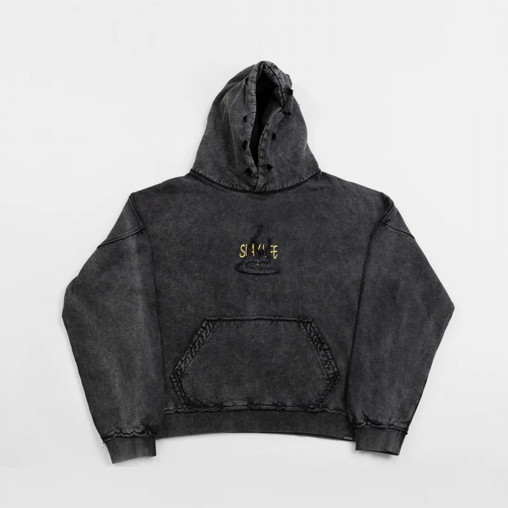 GREY ACID WASH HOODIE